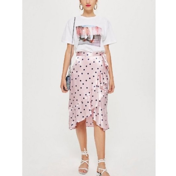 Topshop Satin Spot Ruffle Midi Skirt - Picture 1 of 9